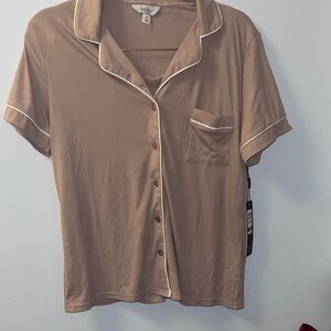 Nicolle Miller Beige Short Sleeve Button-Up Shirt